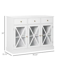 Homcom 45" Farmhouse Sideboard Buffet Cabinet with Glass Doors and 3 Drawers,