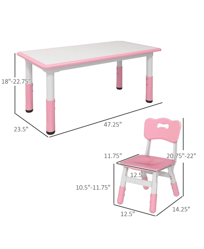 Qaba Kids Table and Chair Set with 4 Chairs, Adjustable Height,