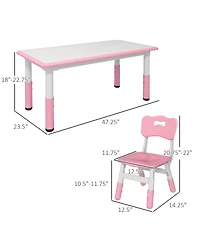 Qaba Kids Table and Chair Set with 4 Chairs, Adjustable Height,