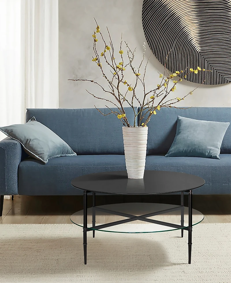 Martha Stewart Collection Caroline 18" Round Interchangeable Wood Glass Top Coffee Table