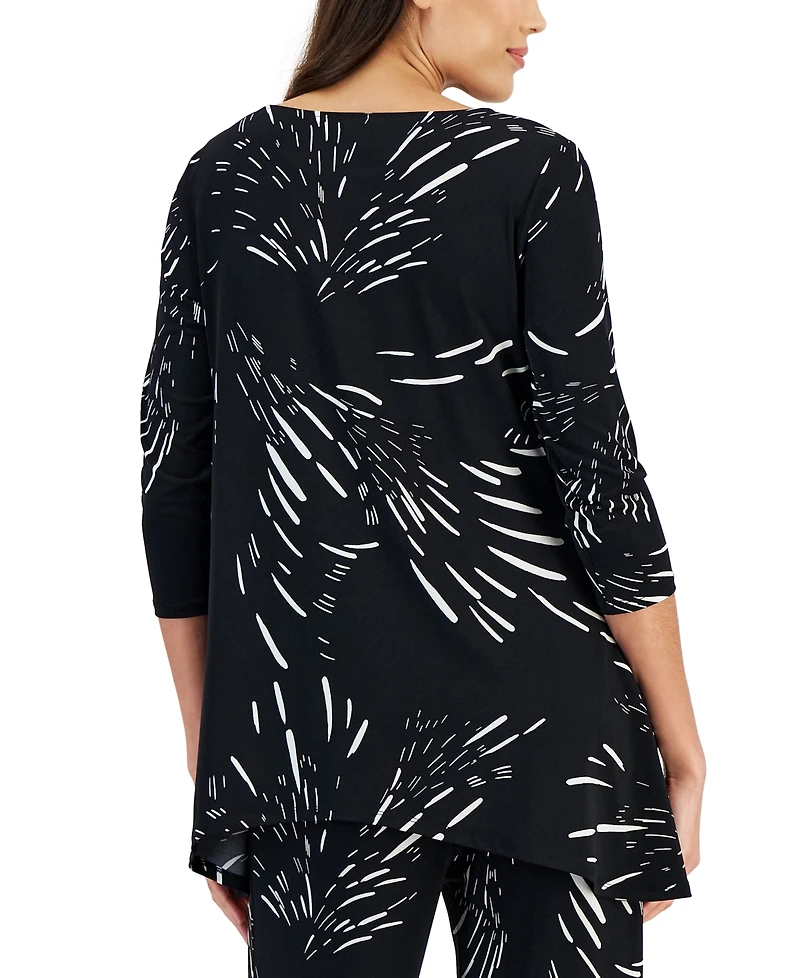 Jm Collection Petite Printed 3/4-Sleeve Long Top, Created for Macy's