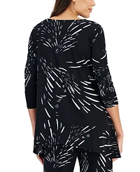 Jm Collection Petite Printed 3/4-Sleeve Long Top, Created for Macy's