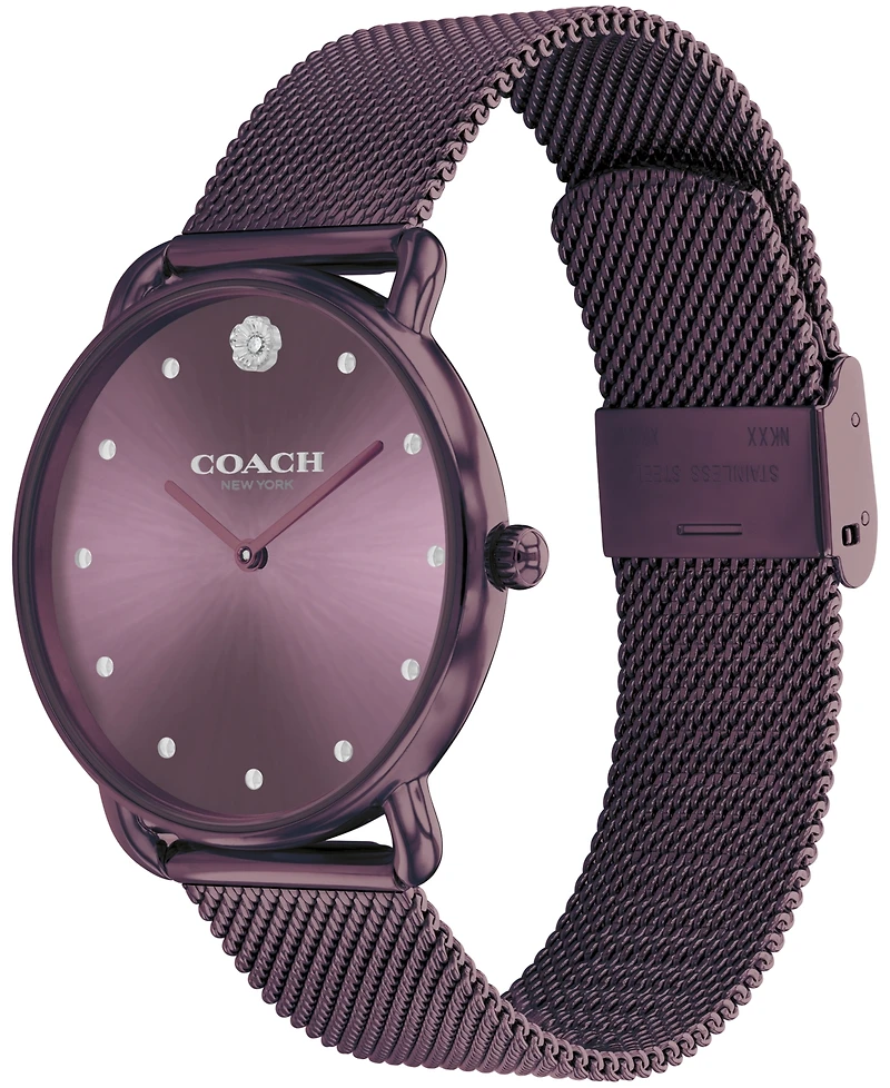 Coach Women's Elliot Purple Stainless Steel Mesh Bracelet Watch 36mm