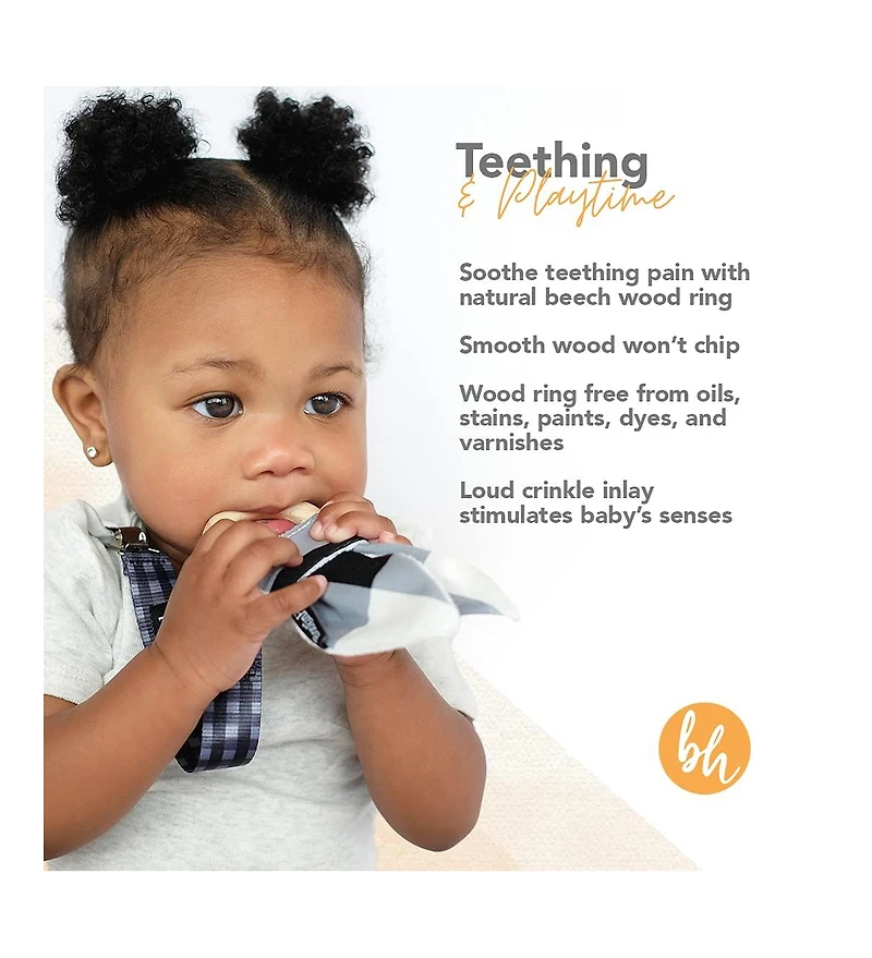 BooginHead Baby Pacifier Clip and Natural Wood Baby Teether, Blue Feather