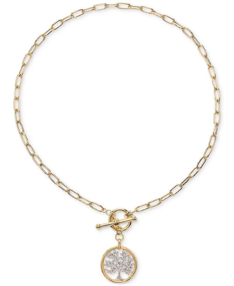 Diamond Family Tree Paperclip Link 18" Toggle Necklace (1/5 ct. t.w.) in Sterling Silver & 14k Gold-Plate