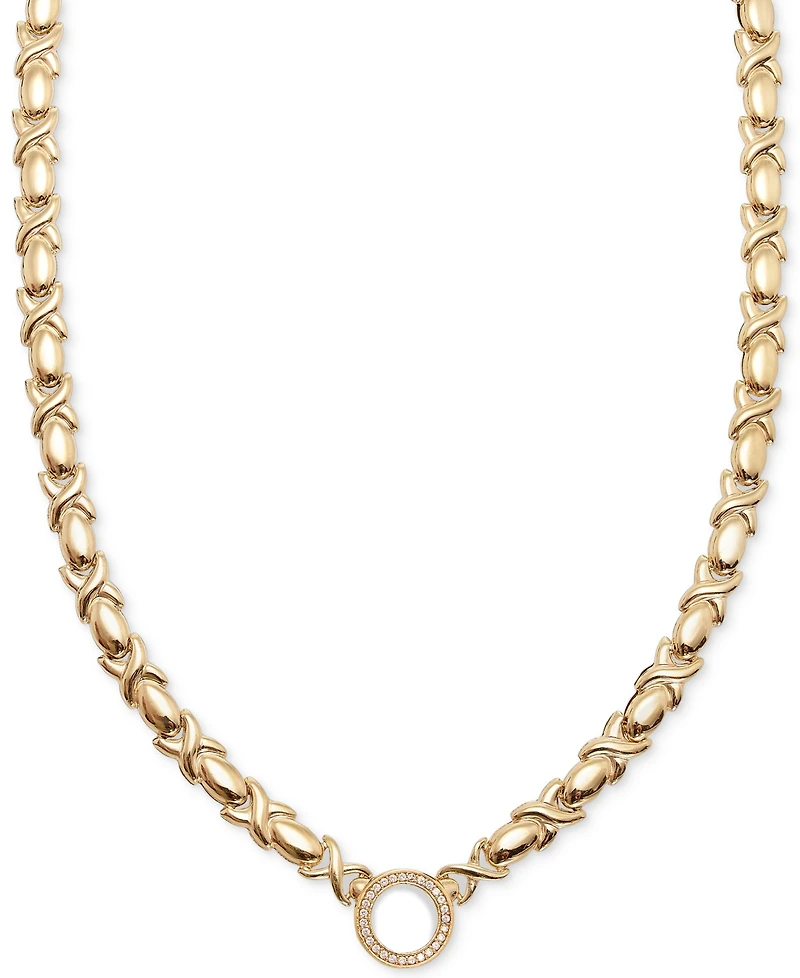 Diamond Circle Stampato 18" Collar Necklace (1/6 ct. t.w.) in 14k Gold-Plated Sterling Silver