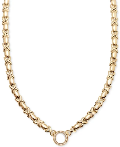Diamond Circle Stampato 18" Collar Necklace (1/6 ct. t.w.) in 14k Gold-Plated Sterling Silver