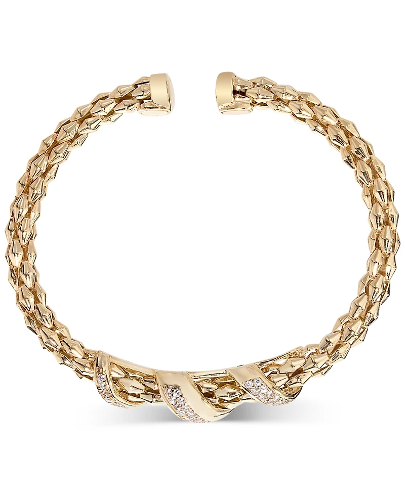 Diamond Pave Twist Pyramid Link Cuff Bracelet (5/8 ct. t.w.) in 14k Gold-Plated Sterling Silver