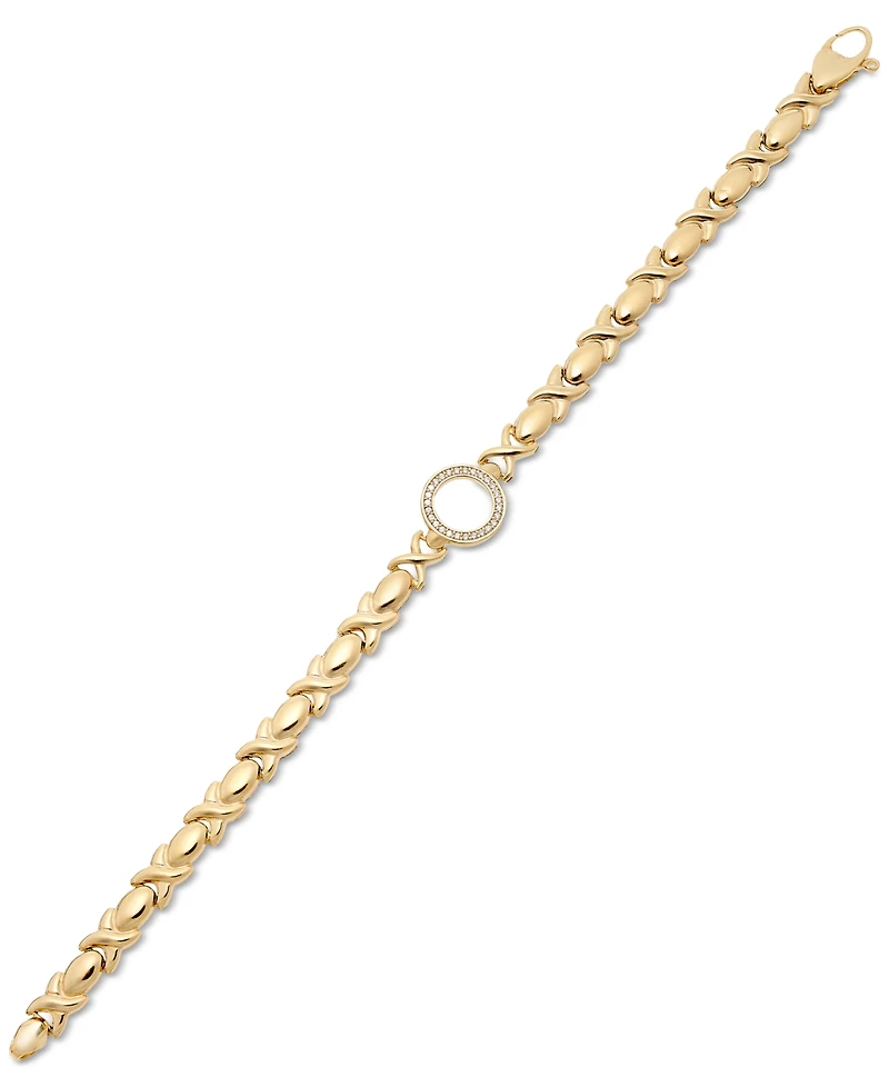 Diamond Circle Stampato Link Bracelet (1/6 ct. t.w.) in 14k Gold-Plated Sterling Silver