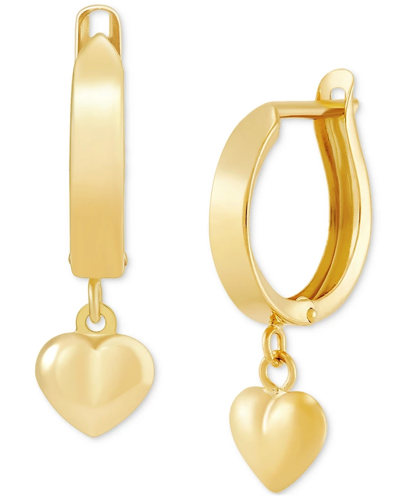 Dangle Heart Huggie Hoop Earrings in 10k Gold