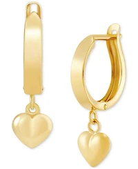 Dangle Heart Huggie Hoop Earrings in 10k Gold