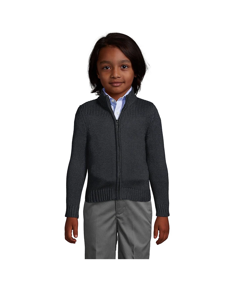 Lands' End Boys School Uniform Cotton Modal Zip Front Cardigan Sweater