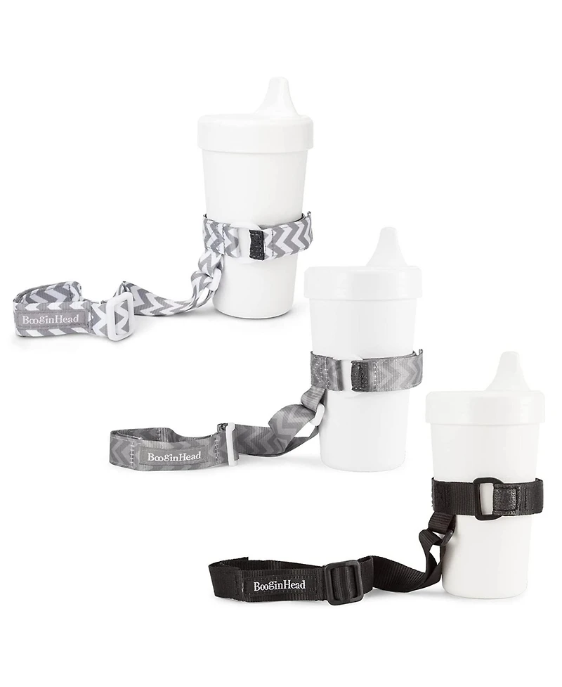 BooginHead Baby SippiGrip Sippy Cup Strap & Baby Bottle Holder, Black & Chevron , 3 Count