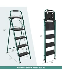 4 Step Ladder Folding Portable Anti-Slip Steel Step Stool 330lbs with Tool Platform