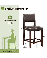 Set of 2 Upholstered Bar Stools 24.5'' Dining Chairs with Back