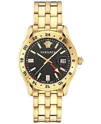 Versace Men's Swiss Greca Time Gmt Gold Ion Plated Stainless Steel Bracelet Watch 41mm