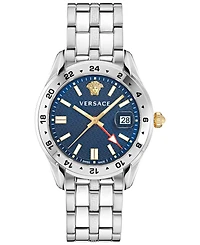 Versace Men's Swiss Greca Time Gmt Stainless Steel Bracelet Watch 41mm