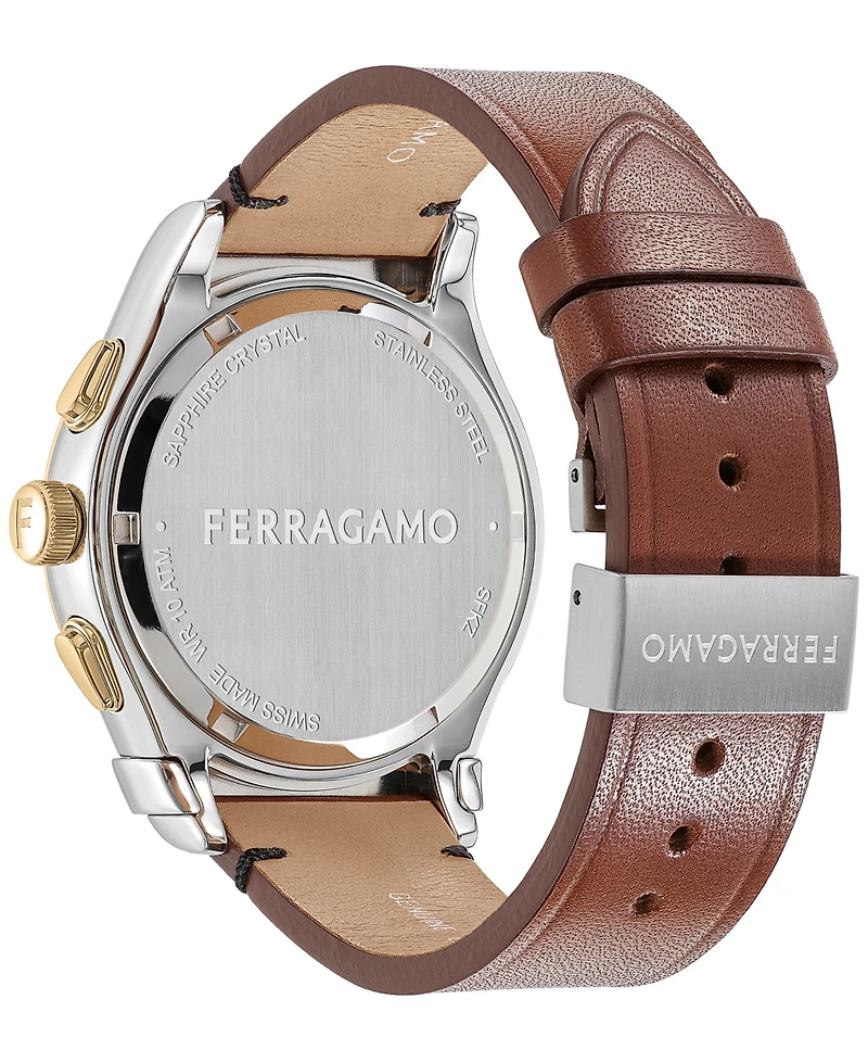 Salvatore Ferragamo Men's 1927 Swiss Chronograph Brown Leather Strap Watch 42mm