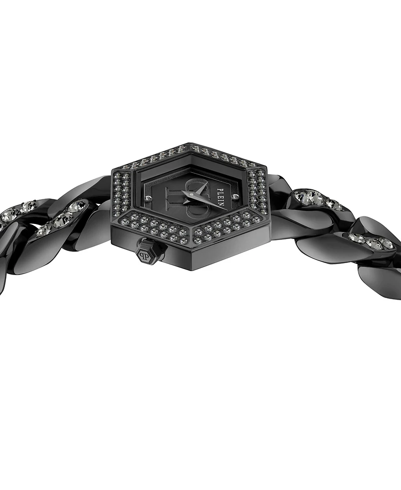 Philipp Plein Women's The Hexagon Black-Tone Stainless Steel Crystal Link Bracelet Watch 28mm