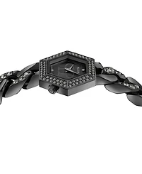 Philipp Plein Women's The Hexagon Black-Tone Stainless Steel Crystal Link Bracelet Watch 28mm