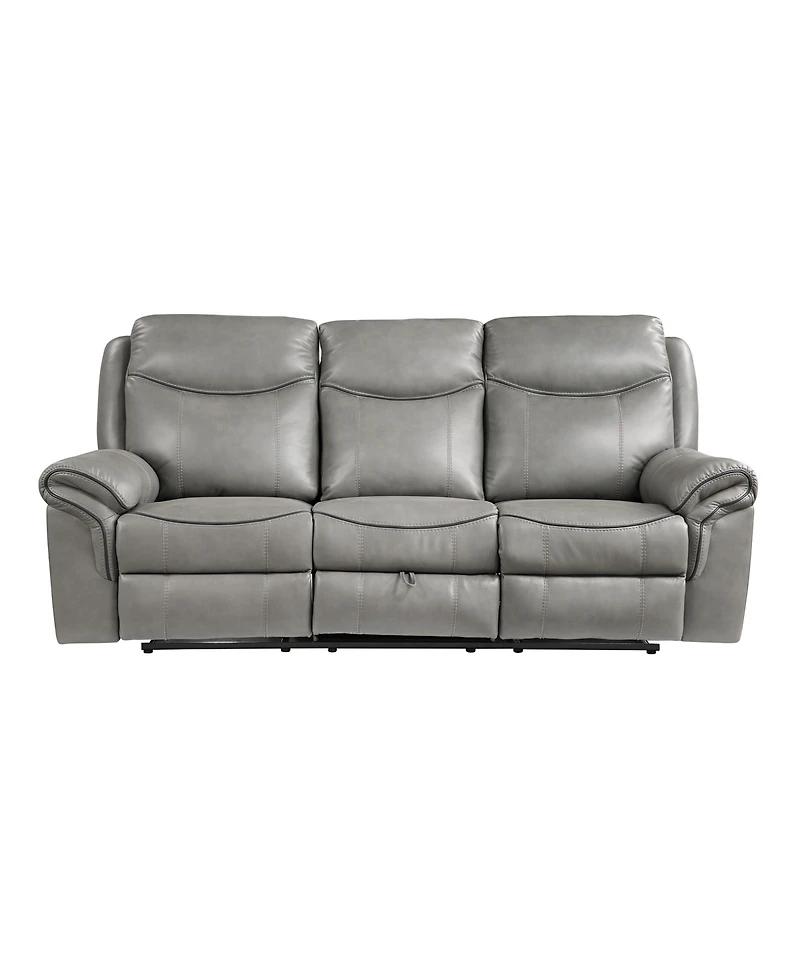 White Label Calico 89" Double Reclining Sofa with Center Drop-Down Cup Holders, Power Outlets, Hidden Drawer and Usb Ports