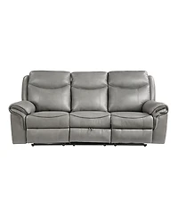 White Label Calico 89" Double Reclining Sofa with Center Drop-Down Cup Holders, Power Outlets, Hidden Drawer and Usb Ports