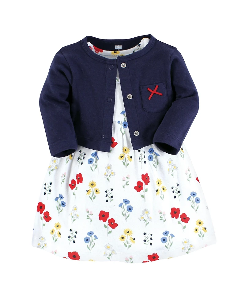 Hudson Baby Toddler Girl Cotton Dress and Cardigan 2pc Set, Farm Animals