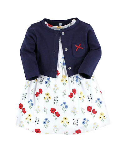 Hudson Baby Toddler Girl Cotton Dress and Cardigan 2pc Set, Farm Animals