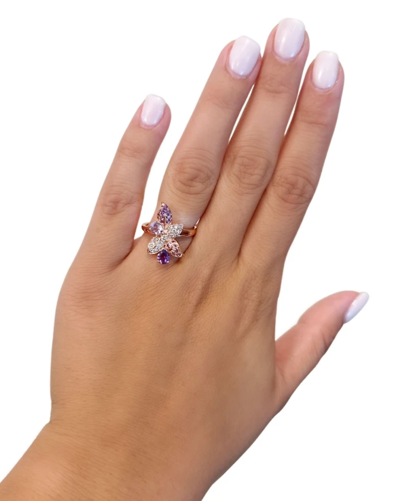 Le Vian Multi-Gemstone (5/8 ct. t.w.) & Nude Diamond (1/4 ct. t.w.) Flower Ring in 14k Rose Gold