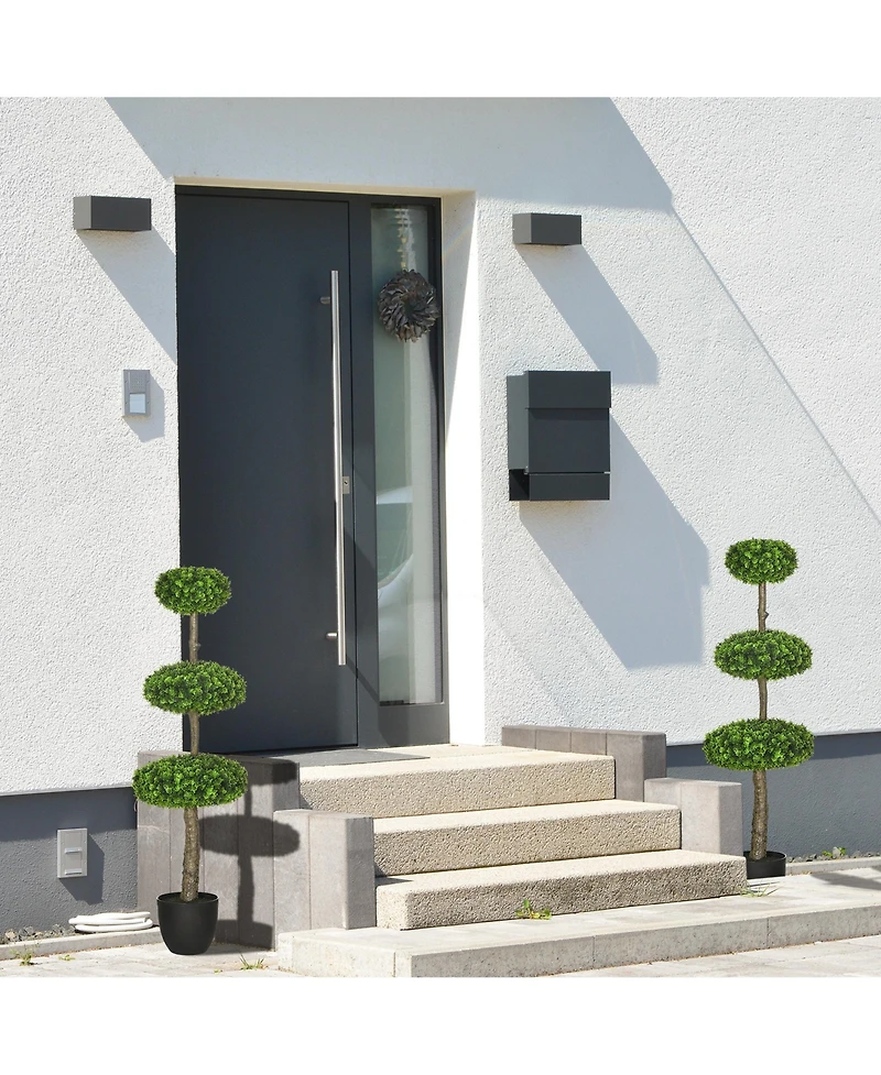 Homcom Set of 2 Artificial Plants Indoor & Outdoor Plants Boxwood Topiary