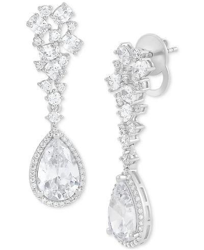 Arabella Cubic Zirconia Pear Halo Cluster Drop Earrings in Sterling Silver