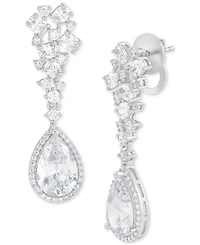 Arabella Cubic Zirconia Pear Halo Cluster Drop Earrings in Sterling Silver