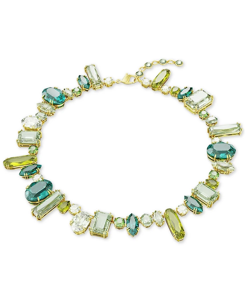 Swarovski Gold-Tone Green-Hued Crystal Mixed Cut Collar Necklace, 14" + 1-3/4" extender