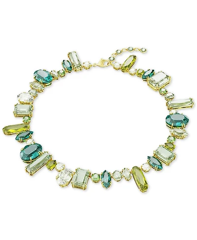 Swarovski Gold-Tone Green-Hued Crystal Mixed Cut Collar Necklace, 14" + 1-3/4" extender