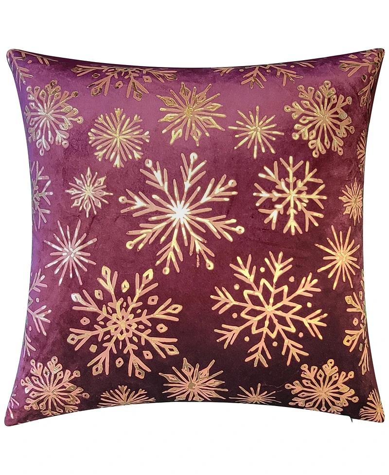 Edie@Home Snowflakes Velvet Foil Print Holiday Decorative Pillow, 18" x 18"