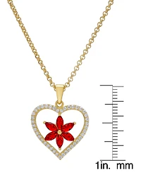 Lab-Grown Ruby (1-1/5 ct. t.w.) & Lab-Grown White Sapphire (3/8 ct. t.w.) Flower Heart 18" Pendant Necklace in 14k Gold-Plated Sterling Silver