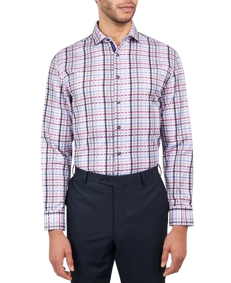 Michelsons of London Men's Regular-Fit Dobby Plaid Dress Shirt