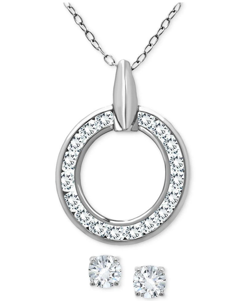 Giani Bernini 2-Pc. Set Cubic Zirconia Circle Pendant Necklace & Stud Earrings, Created for Macy's
