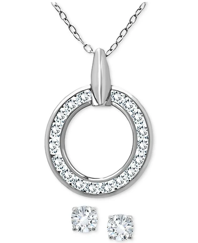 Giani Bernini 2-Pc. Set Cubic Zirconia Circle Pendant Necklace & Stud Earrings, Created for Macy's