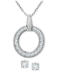 Giani Bernini 2-Pc. Set Cubic Zirconia Circle Pendant Necklace & Stud Earrings, Created for Macy's