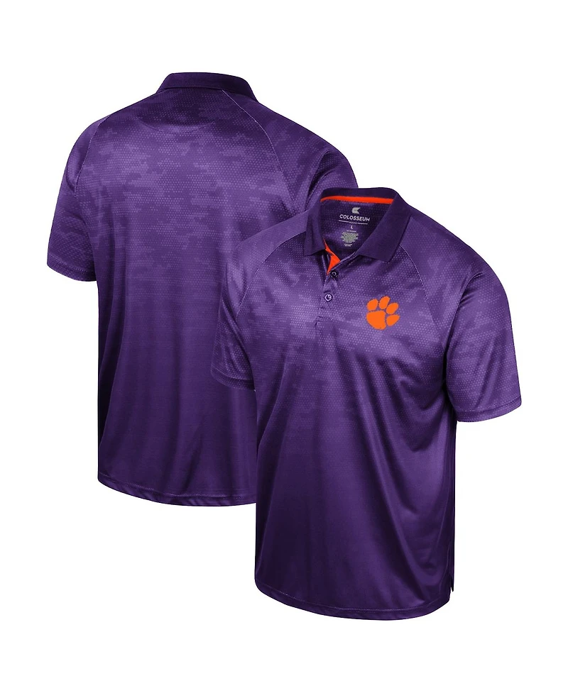 Men's Colosseum Purple Clemson Tigers Honeycomb Raglan Polo Shirt