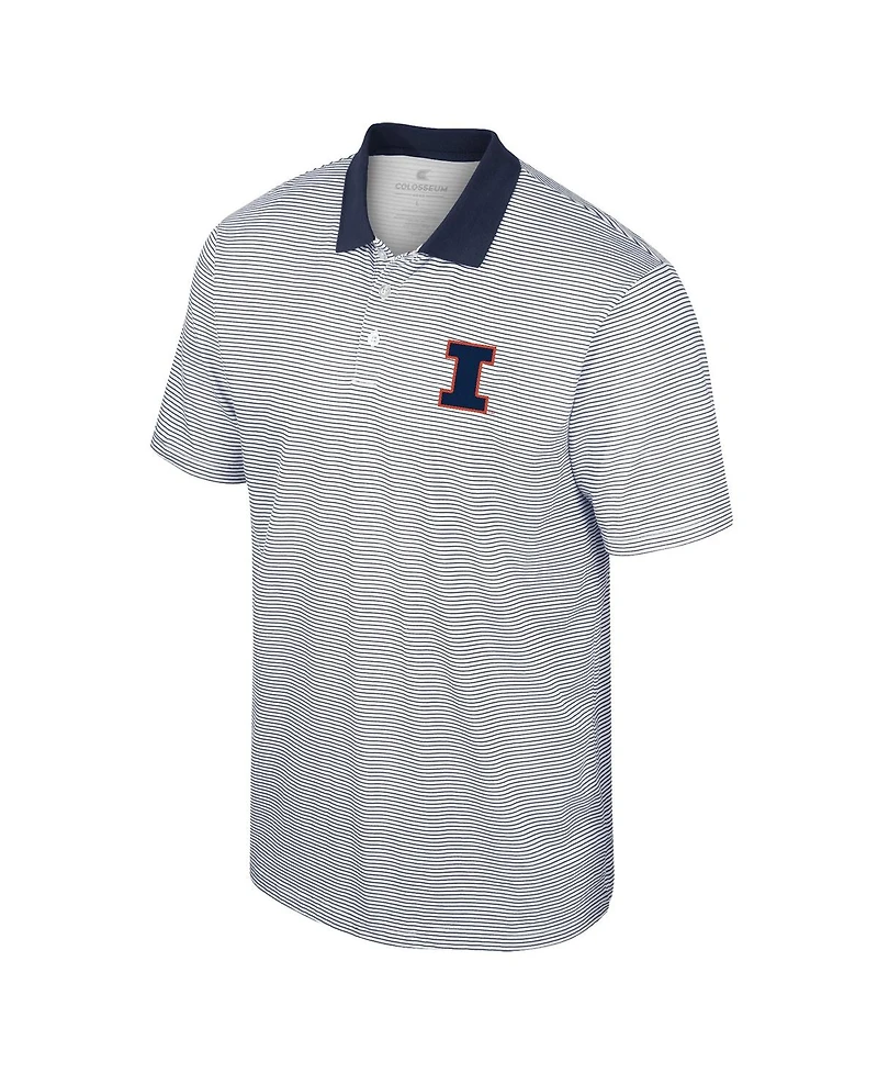 Men's Colosseum White, Navy Illinois Fighting Illini Print Stripe Polo Shirt