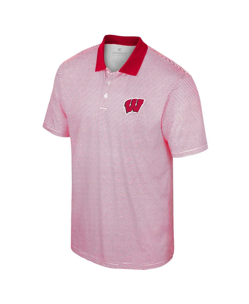 Men's Colosseum White, Red Wisconsin Badgers Print Stripe Polo Shirt