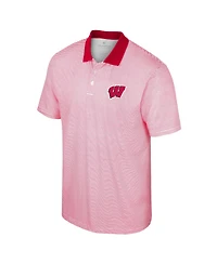 Men's Colosseum White, Red Wisconsin Badgers Print Stripe Polo Shirt