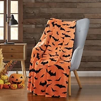 Kate Aurora Halloween Spooky Bats Pumpkin Orange & Black Ultra Soft & Plush Oversized Accent Throw Blanket - 50 in. W x 70 in. L