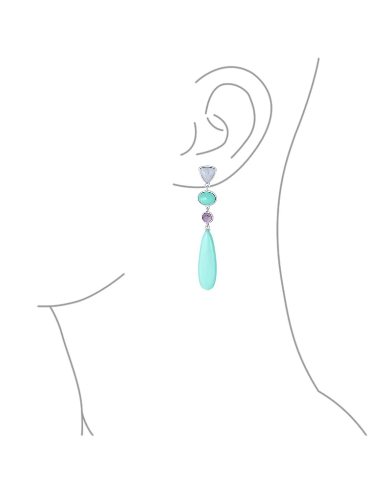 Bling Jewelry Unique Boho Geometric Linear Long Round Triangle Elongated Oval Shape Natural 4 Multi-Tier Stone Summer Party Turquoise Dangling Earring
