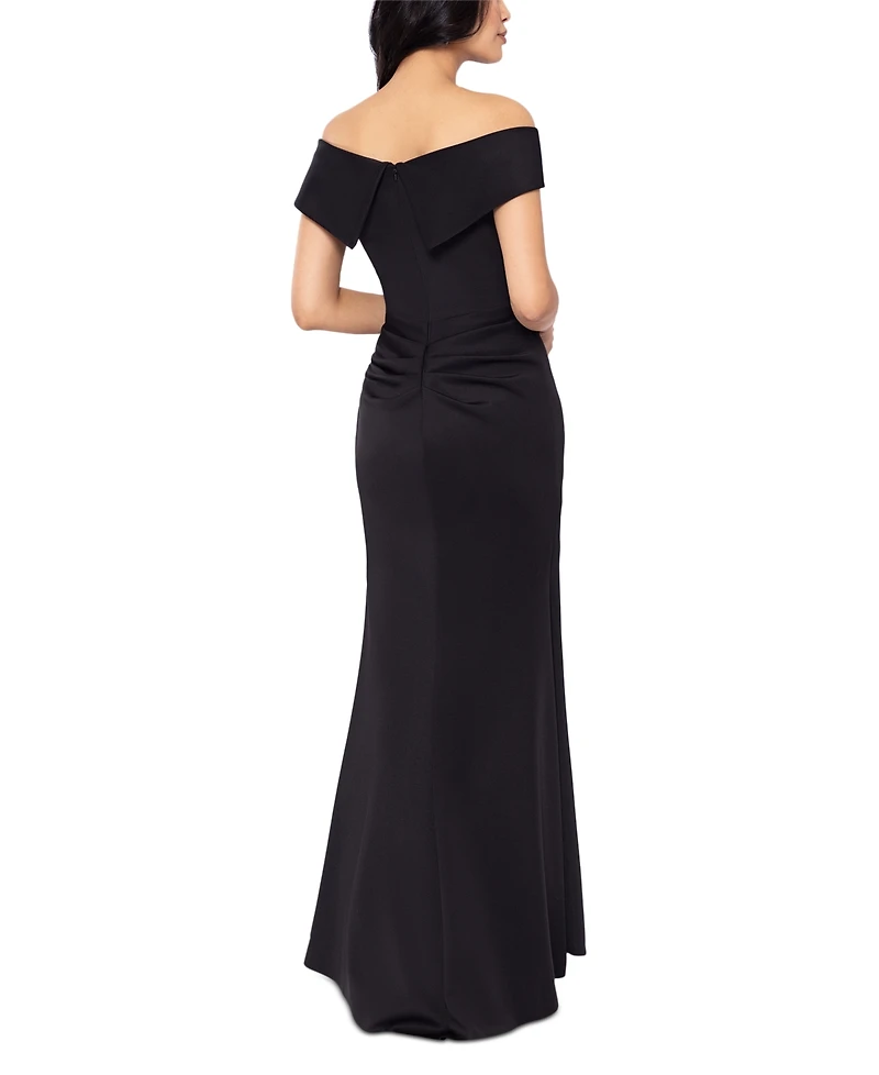 Xscape Scuba Off-The-Shoulder Gown