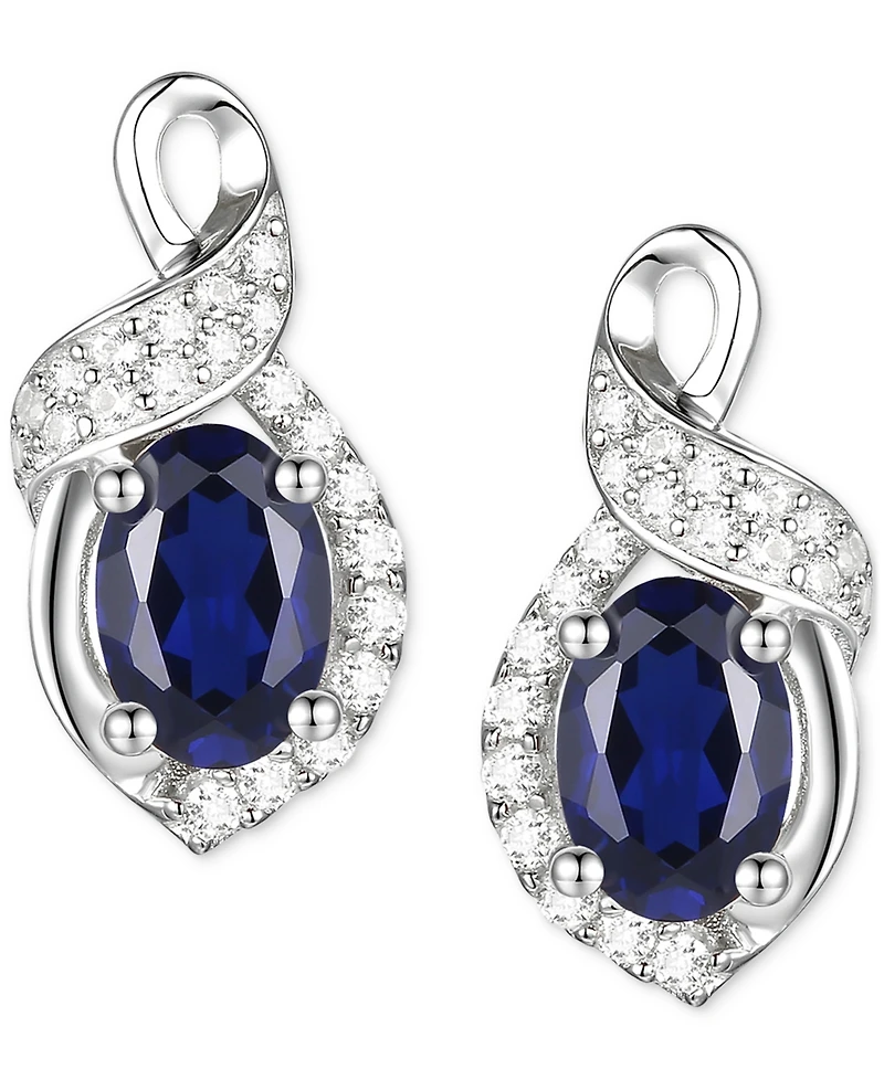 Amethyst (3/4 ct. t.w.) & Lab-Grown White Sapphire (1/6 ct. t.w.) Oval Swirl Stud Earrings in Sterling Silver (Also in Additional Gemstones)