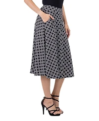 24seven Comfort Apparel Women's Diamond Print A-Line Midi Skirt