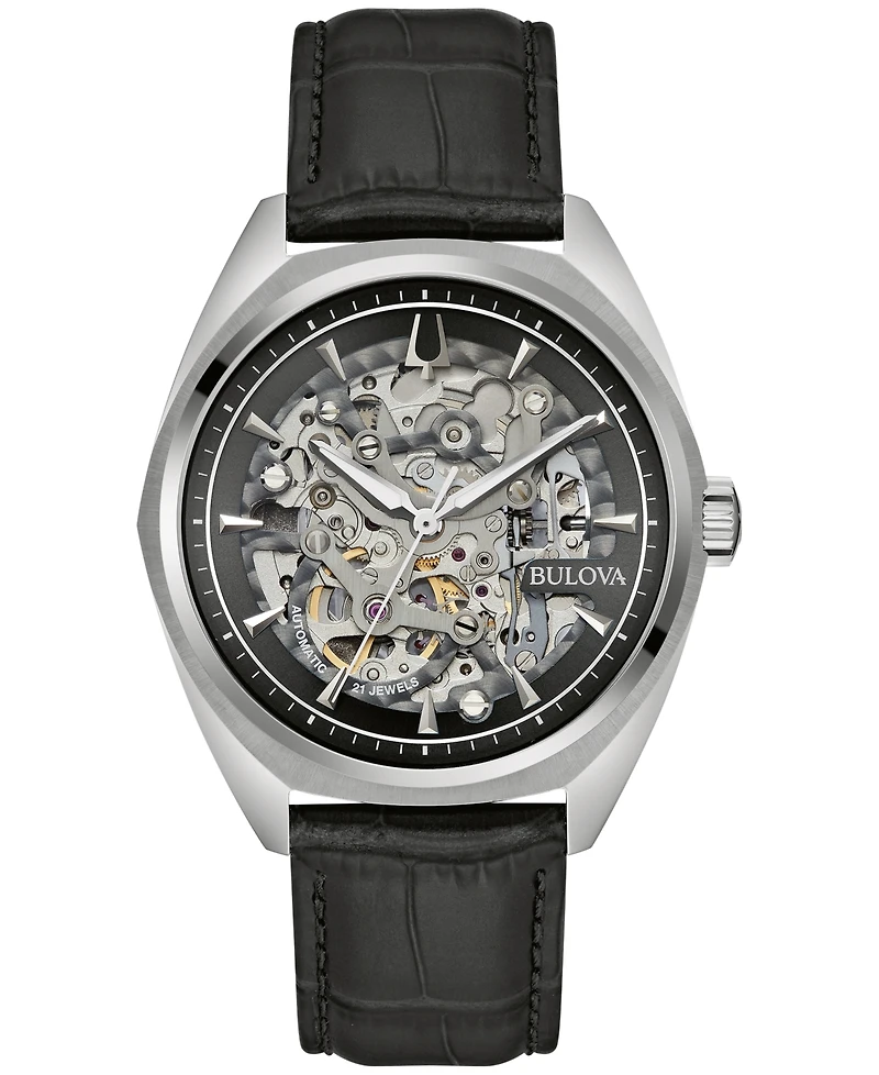 Bulova Men's Automatic Classic Surveyor Black Leather Strap Watch 41mm